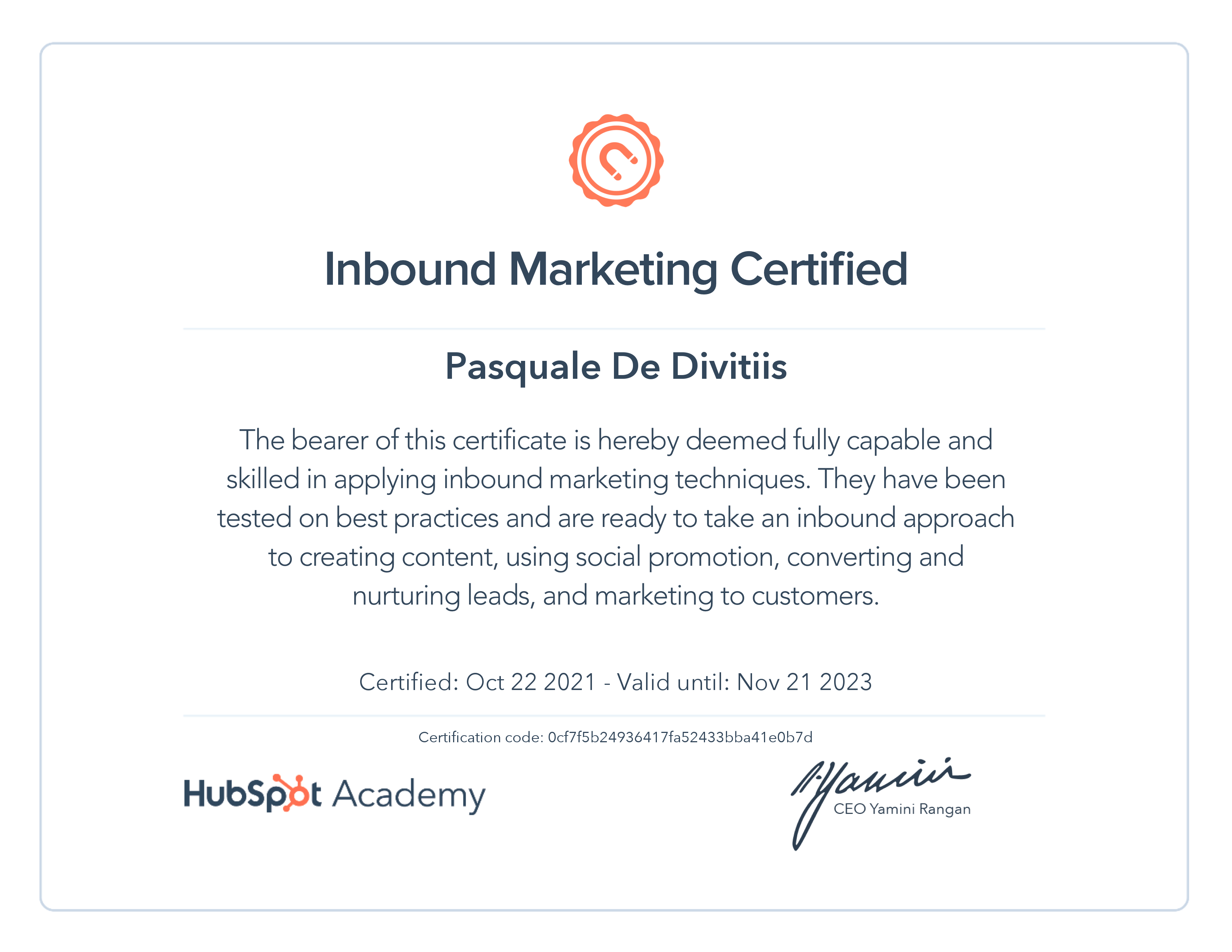 HubSpot Academy / Inbound Marketing Certification 