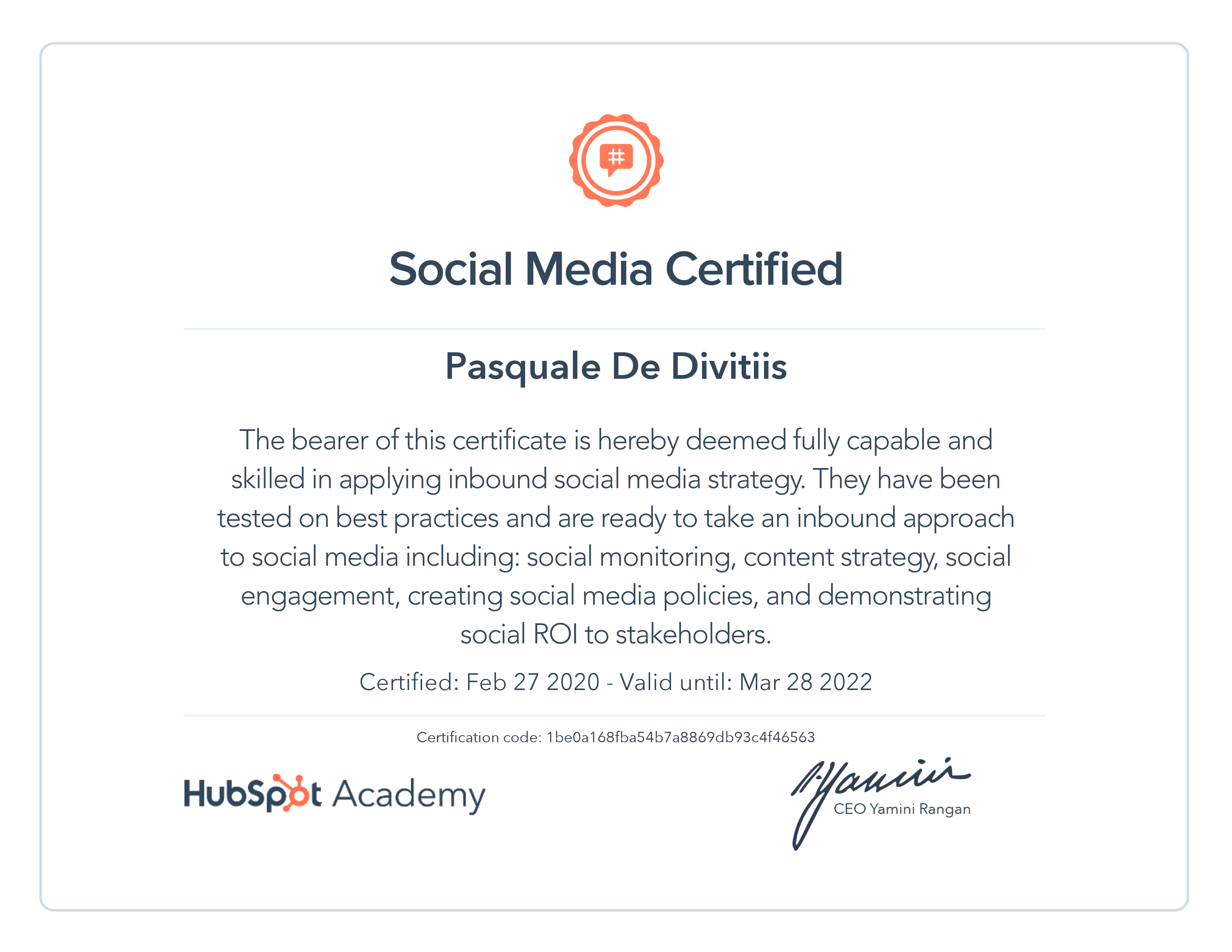 HubSpot Academy / Social Media Marketing Certification 