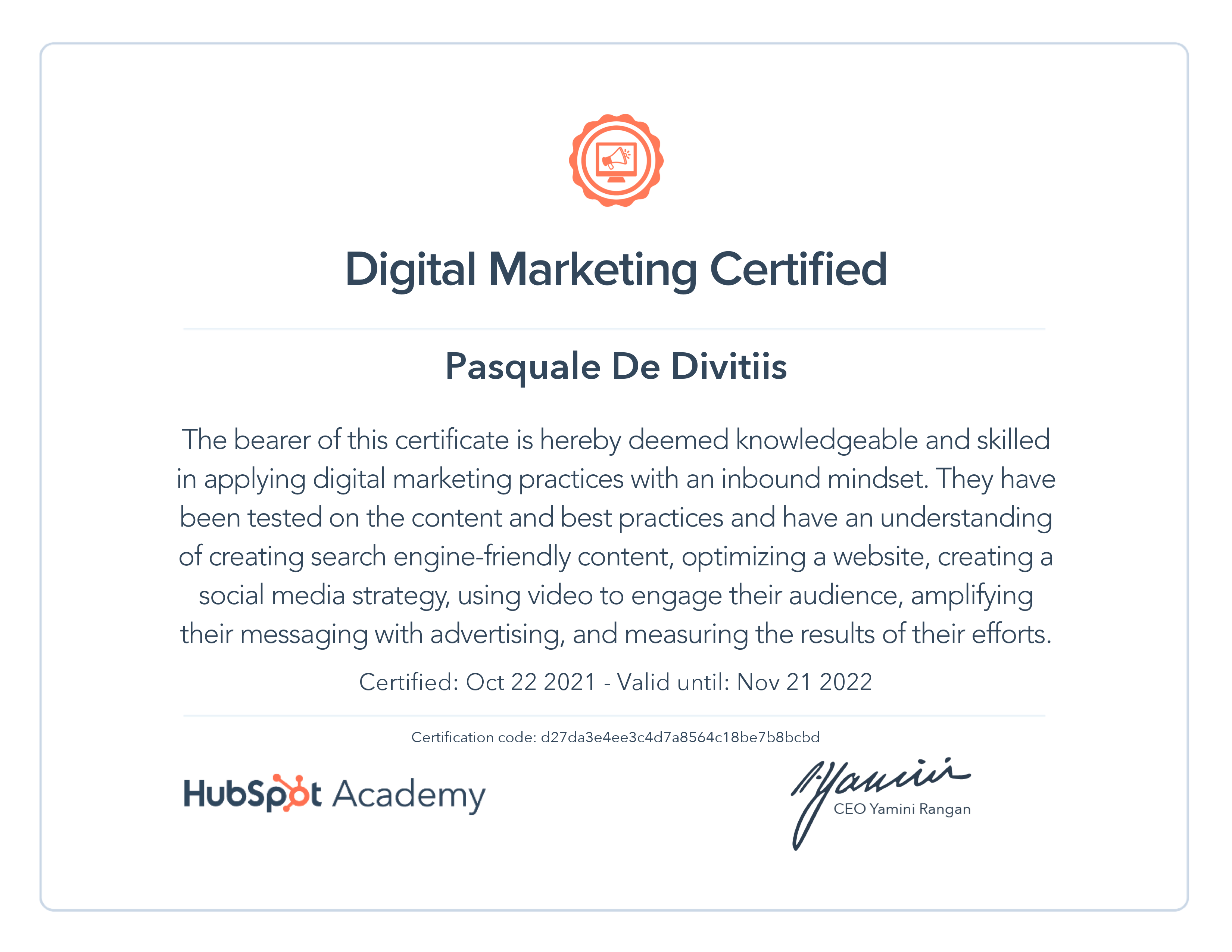 HubSpot Academy / Digital Maketing Certification